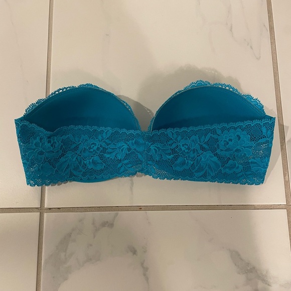 Victoria’s Secret Strapless Lace Bra with Magnetic Closure, Teal, 32C - Picture 3 of 4